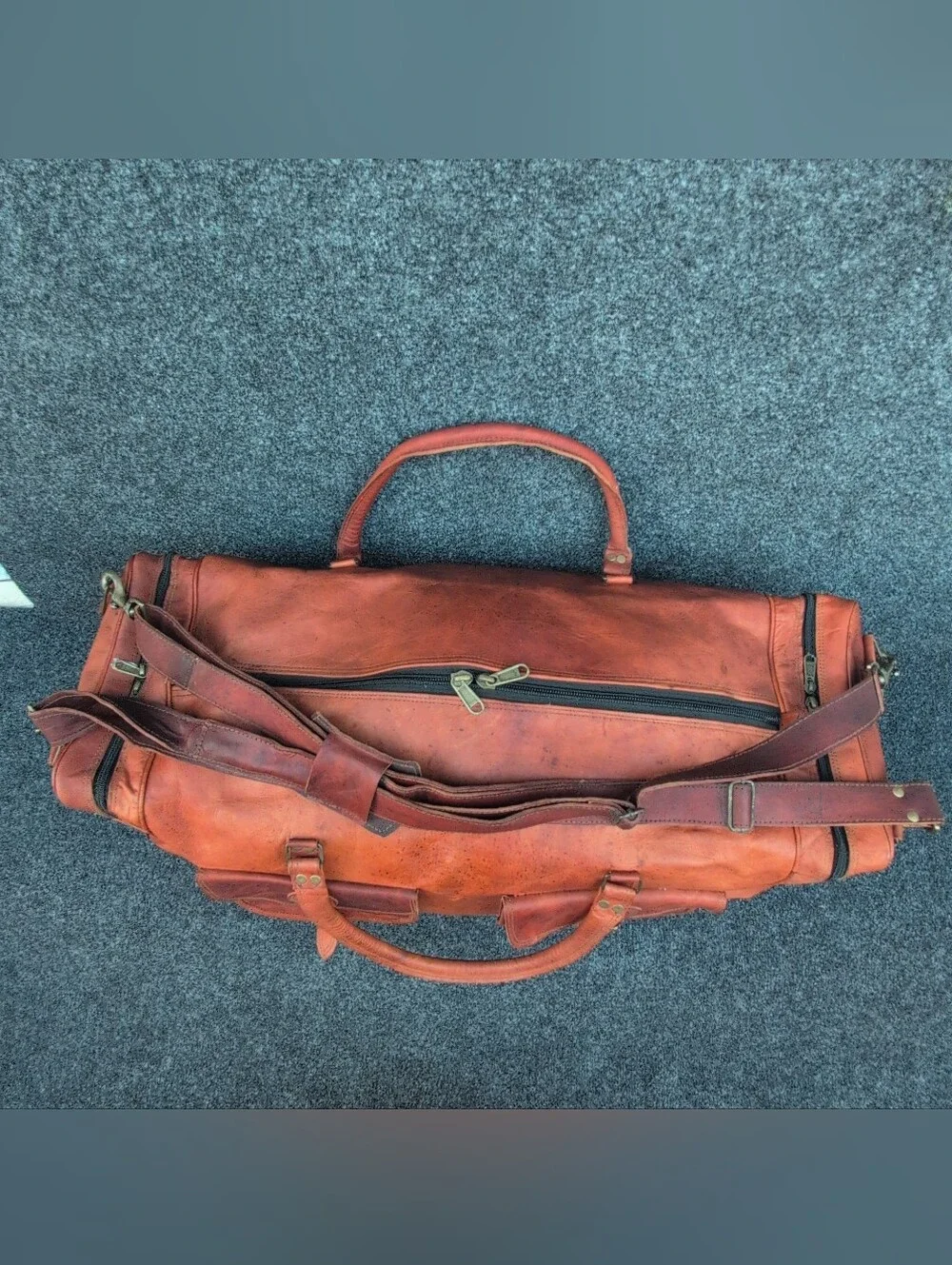 Vtg Leather Duffle Weekend Bag Canvas Lined Oversized Travel Overnight Luggage